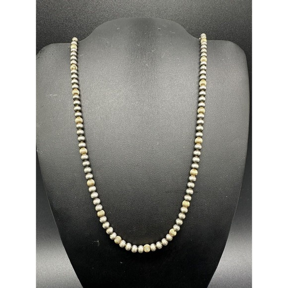 Signed Dobbs Sterling Silver & 14K Bead  Necklace 18” [9 grams] - Picture 3 of 8